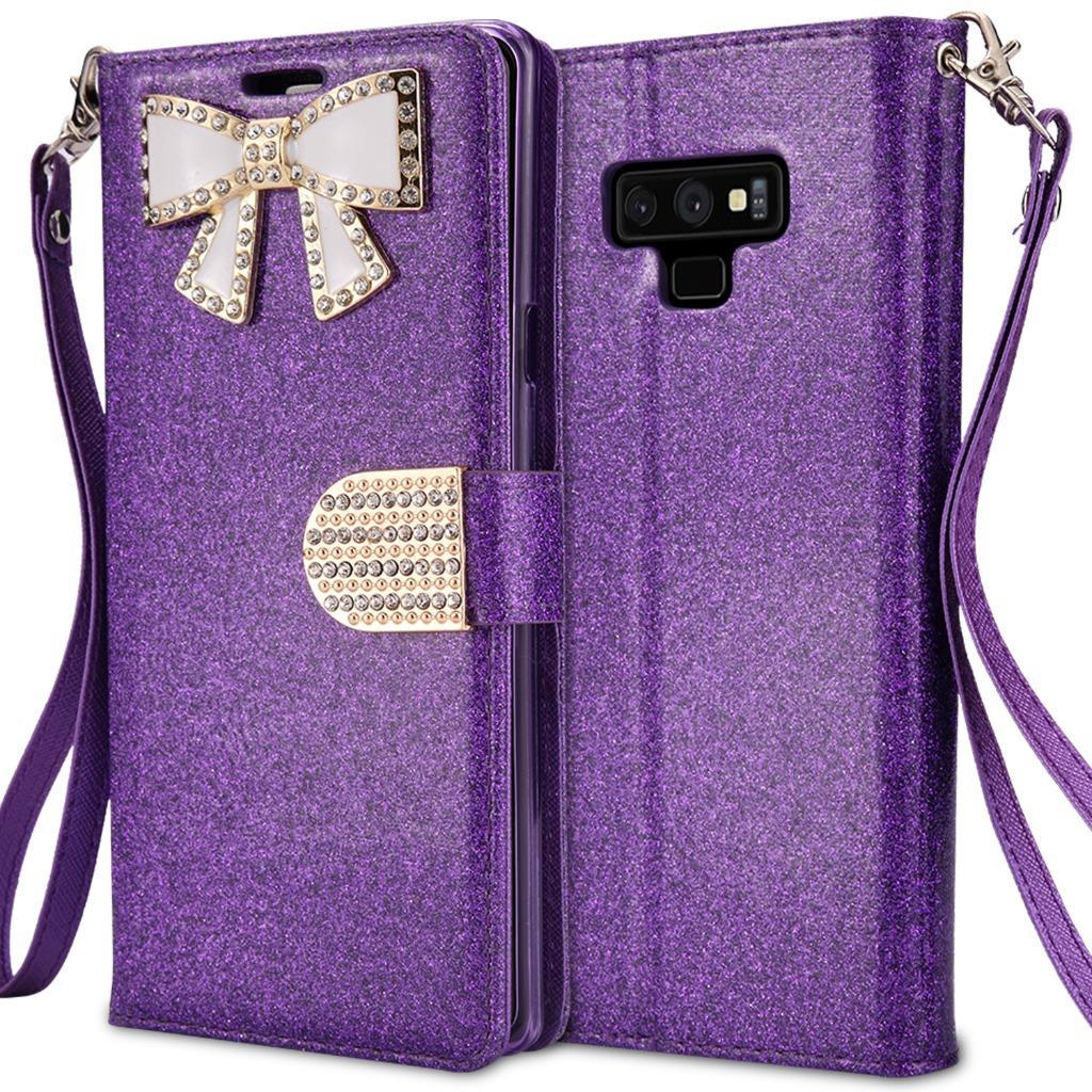 Funda Billetera Galaxy Note 9, Estuche Abatible Cuero PU Brillante Rin - Imagen 5 de 5