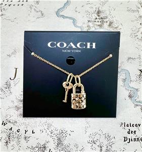 New Coach Quilted Padlock Key Mismatch Gold Necklace | eBay