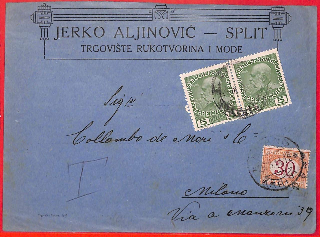 aa0638 - Austria - Postal History - COVER from Split CROATIA to ITALY taxed 1914 - Picture 1 of 1