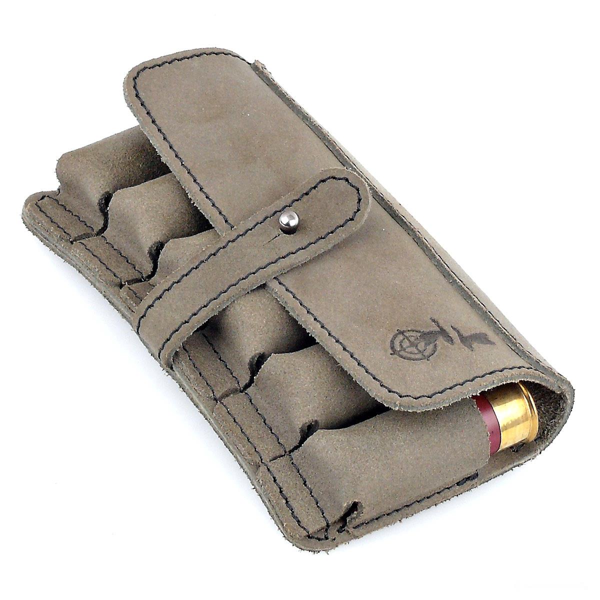 Shotgun Holder Pouch Genuine Leather Cartridge 12 GA 6 Shells Olive