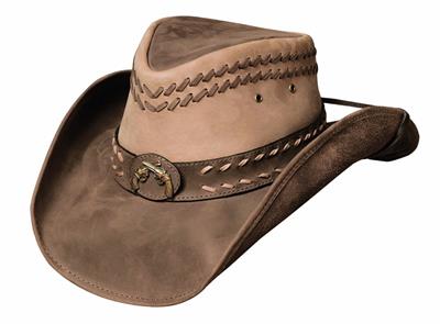 NEW HIDEOUT Camel Brown Quality Leather Western Cowboy Hat Bullhide ...