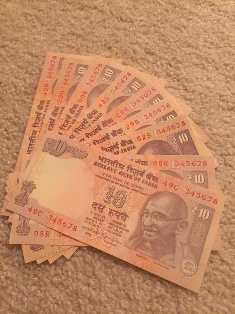 India 10 Rs Acending Order Fancy Number 345678 9 Notes UNC Condition 
