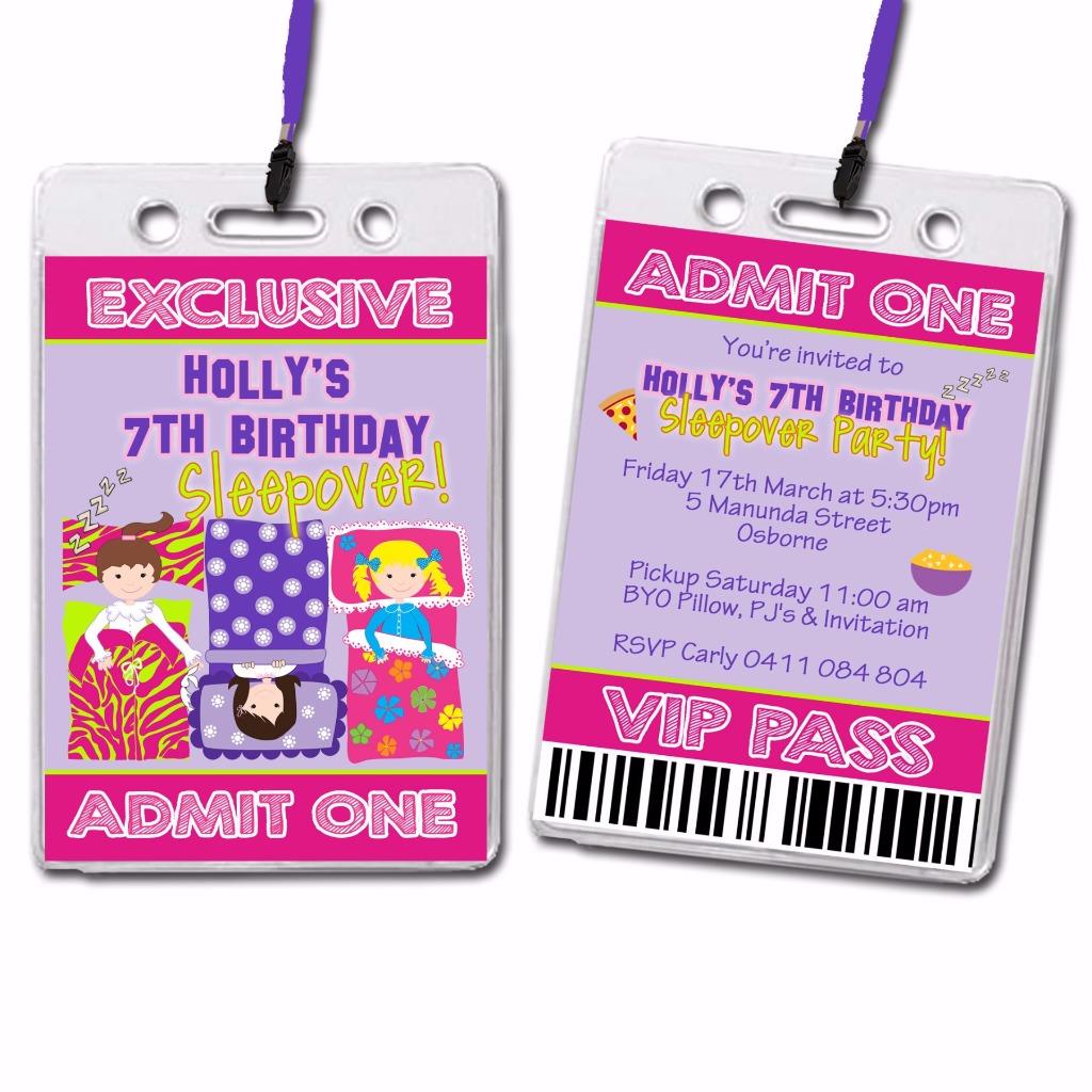 sleepover slumber party vip lanyard birthday invitation ebay
