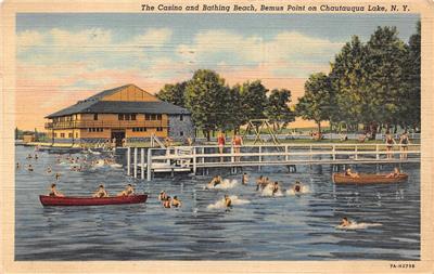 New York NY CASINO & BATHING BEACH Bemus Point~Chautauqua Lake 1944 ...