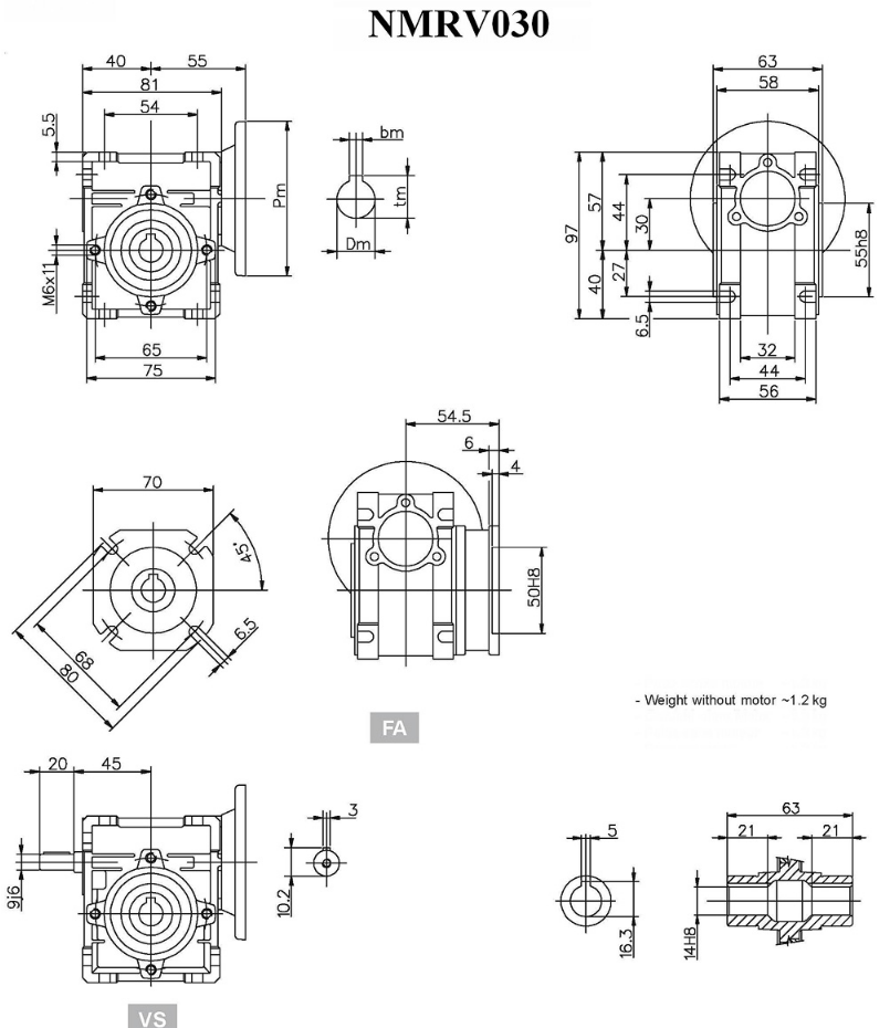 Worm Drive Gearbox NMRV030 251 ratio B5 Flange 11mm