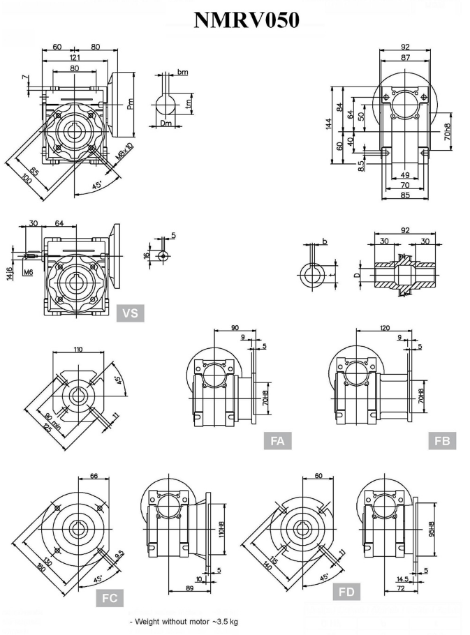 Worm Drive Gearbox NMRV050 501 ratio B5 Flange 14mm