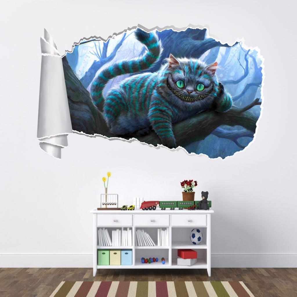Cheshire Cat Alice In Wonderland 3D Torn Hole Ripped Wall Sticker Decal WT384