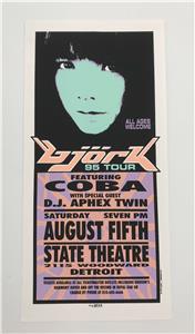 BJORK COBA DJ APHEX TWIN ROCK CONCERT SILKSCREEN HANDBILL POSTER