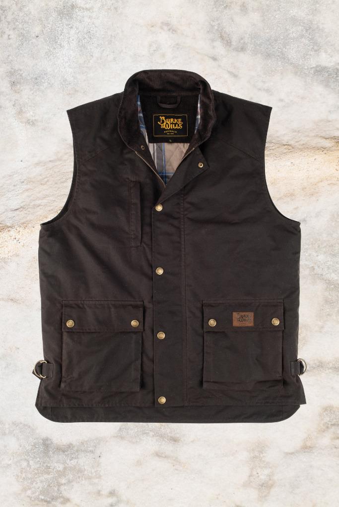 New Burke & Wills Mens Capricorn Vest 9 Oz Waxed Cotton Brown Cotton Check Lined - Foto 7 di 13