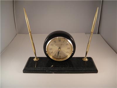 Vintage Marble Desk Clock And Pen Set Black Red Works Well 10 X 3 1 Vintage Marble Desk Clock And Pen Set Black Red Works Well 10 X 3 1 2 Vgc