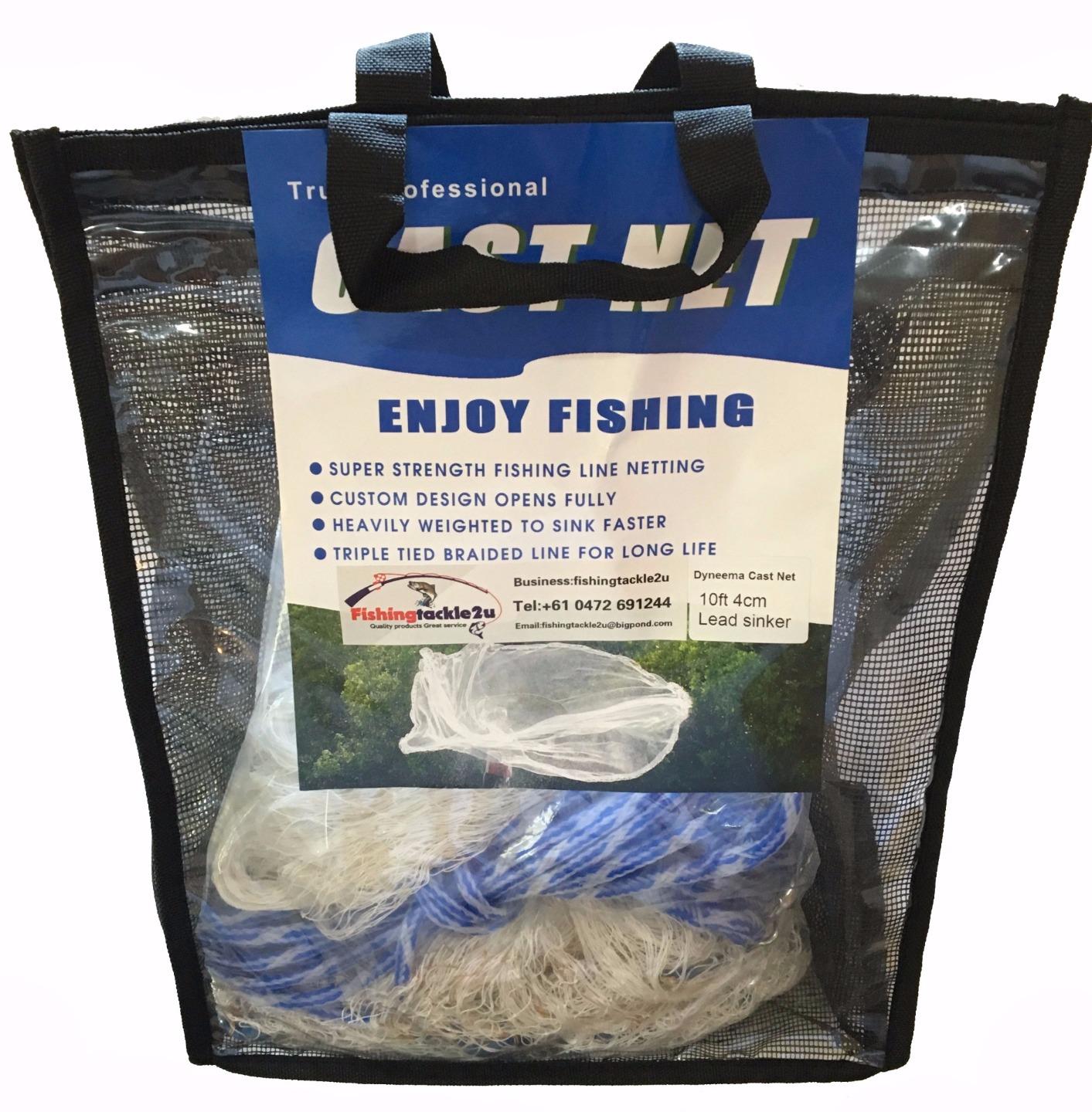 Drawstring Fishing Bait Cast Throw Net 10ft Drop 4cm Mesh Handmade