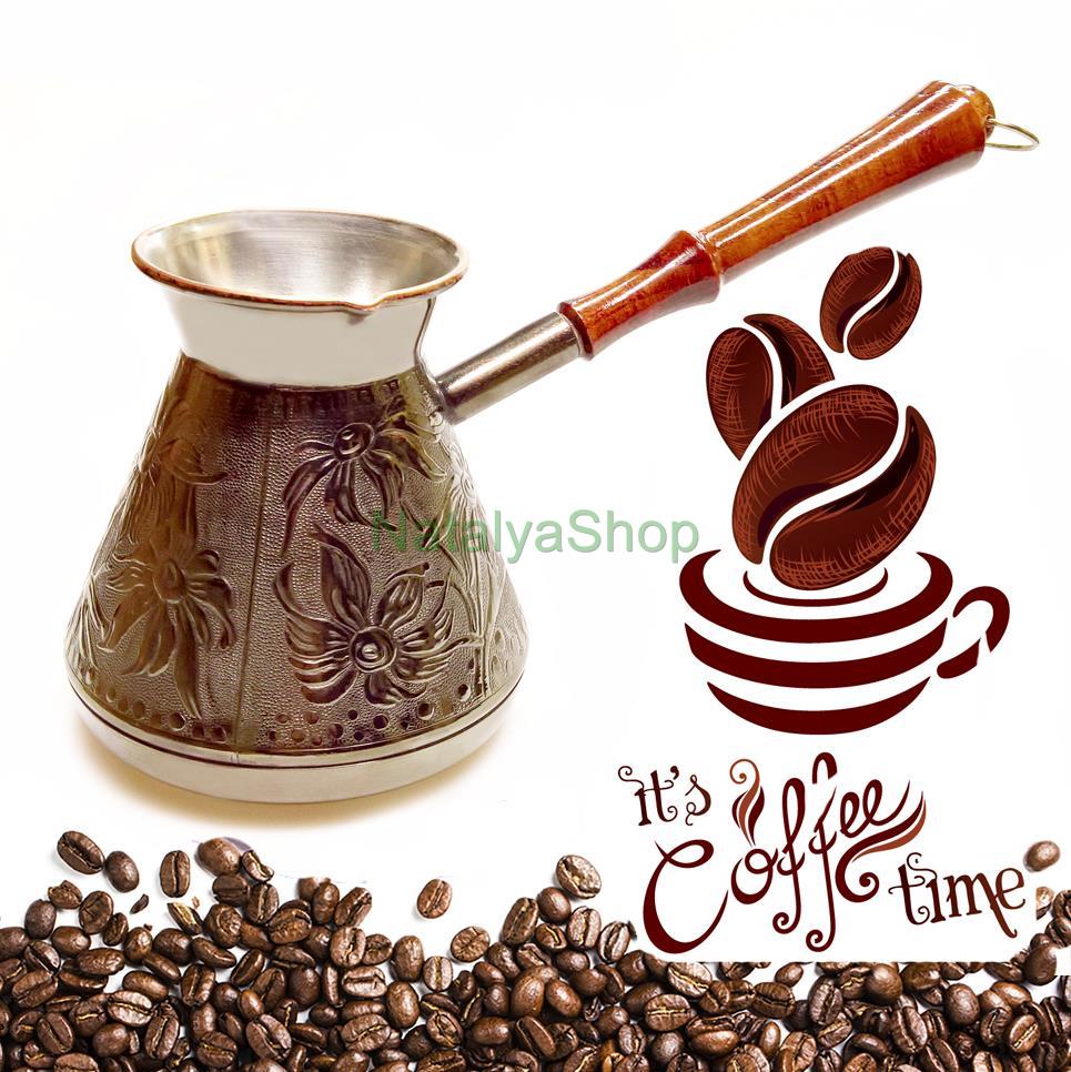 Cezve Turkish Coffee Pot Wooden Handle Ibrik Solid Hammered Copper Coffee Maker