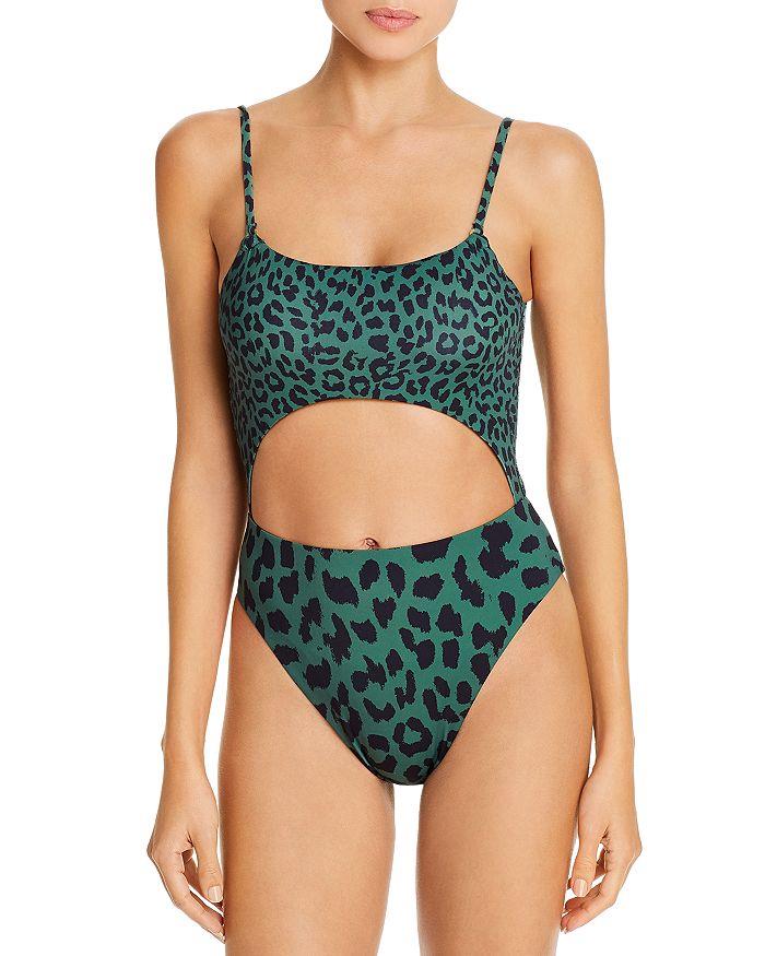 $98 NWT Aqua Swim Cactus Leopard Print Scoop Cutout One