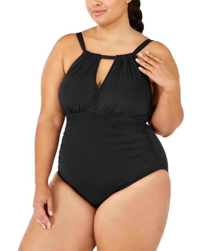 $138 Lauren Ralph Lauren Black Plus High Neck Keyhole One
