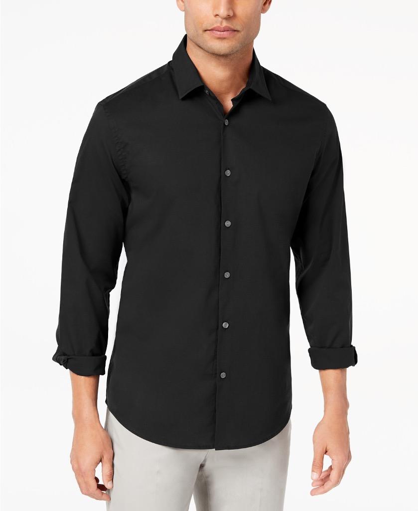 Alfani Mens Collared Slim Fit Dress Shirt Black L