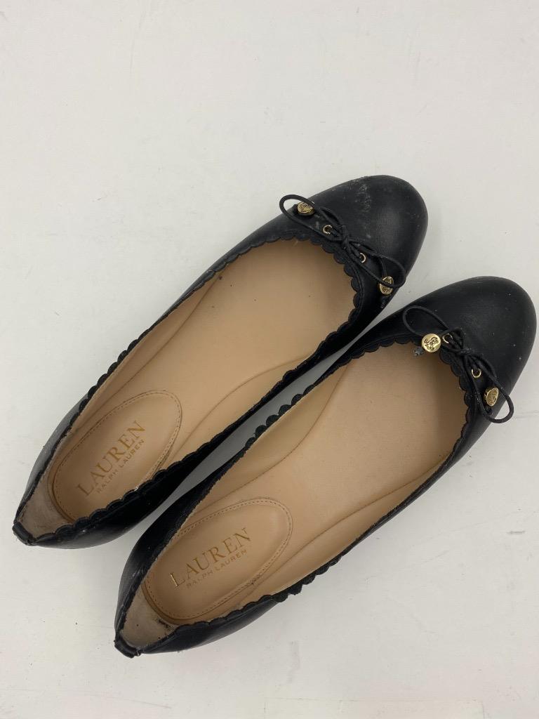 LAUREN Ralph Lauren Women's Black Glennie Soft Leather Flat Shoes 9B ...