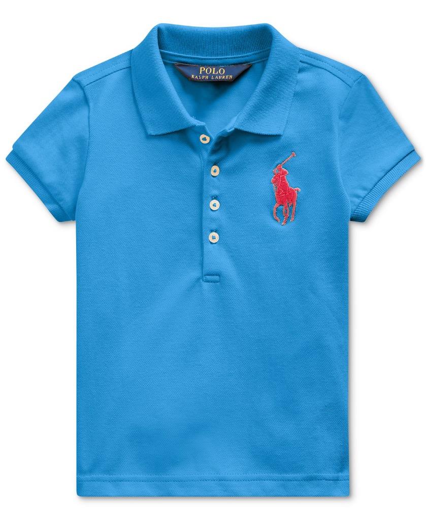 NWT Polo Ralph Lauren Toddler Girls Blue Stretch Mesh Polo Shirt 3