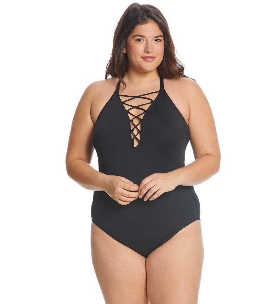 NWT La Blanca Blue Island Goddess Strappy Tummy Control One
