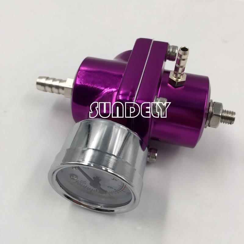 ALUMINUM 0140PSI ADJUSTABLE HIGH FUEL PRESSURE REGULATOR+ GAUGE +HOSE