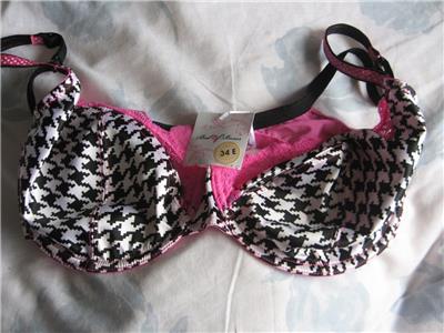 Bed of Roses Satin Checked Non Padded Pink and Black Bra Size 34E   BNWT