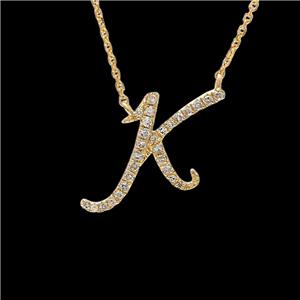 0 14 Tcw Real Diamond Initial Letter K Necklace Pendant 14k Gold 16 2 Ex Ebay