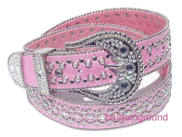 PINK WOMENS LEATHER WESTERN RHINESTONE CRYSTAL BLING SNAP ON  display picture 3