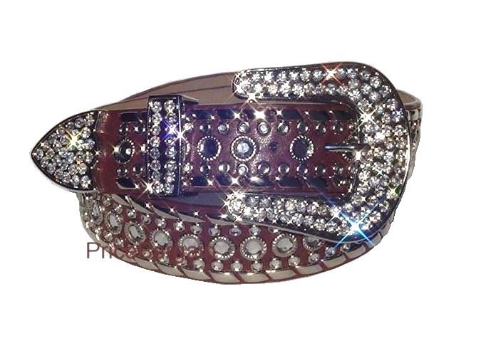 Western Rhinestone Brown BELT Genuine Leather Buckle M SM | eBay display picture 1