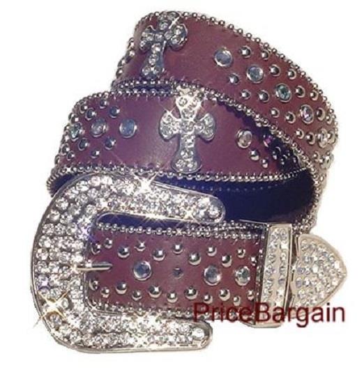 New Women Rhinestone Crystal Brown Cross Leather Belt L | eBay