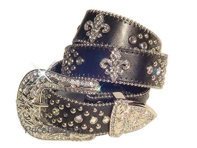 Black fleur de lis leather belt Fleur De Lys Leather Belt - Cellar Leather main image 3