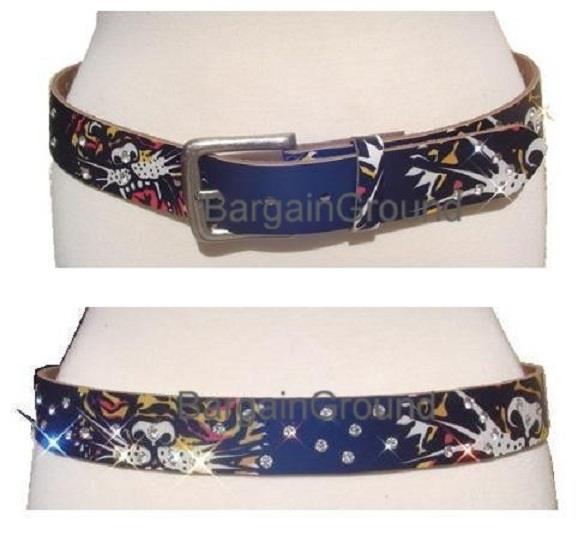 New Rhinestone Tattoo Print Leather Stud Buckle Belt XL #3687 | eBay