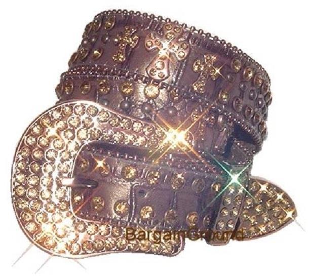 Brown Western Cross Buckle Leather Belt with Crystal Accents M&F Western Girls main image 3