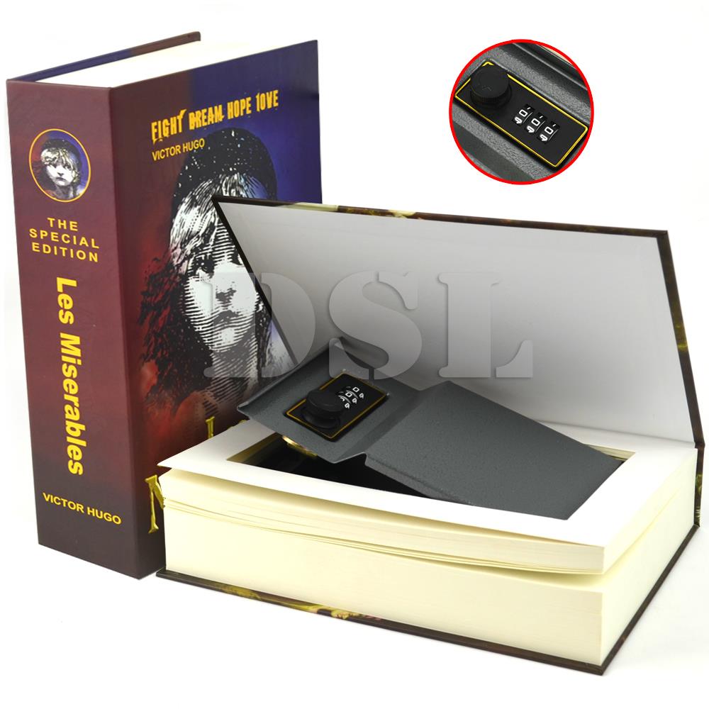 HomeSafe Real Book Safe Key Combination Metal Security Money Box 3 Size