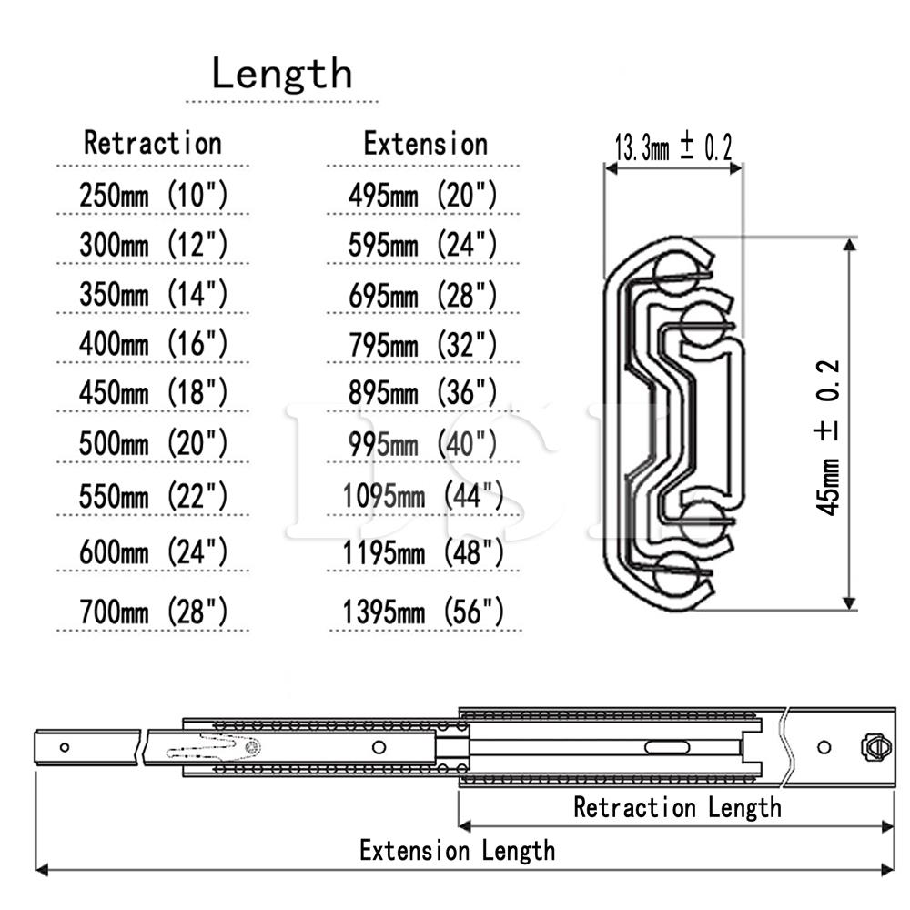 16/'/' 28/'/' Pair Heavy Duty 45kg Fully Extension Ball Bearing Drawer Slide Runner