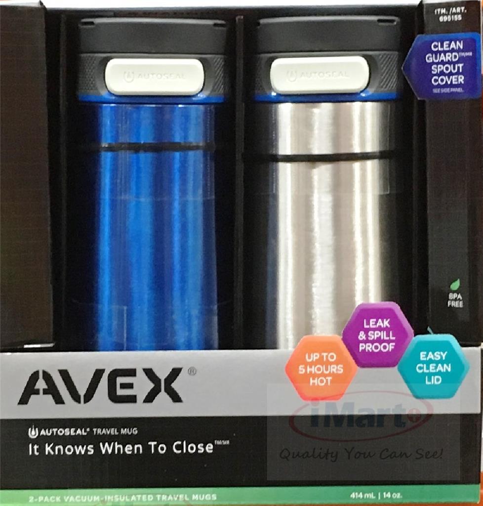 2x Avex/Contigo Coffee Travel Mug Thermos Autoseal Eco Reusable Coffee