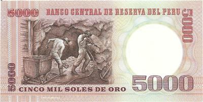 * Colonel and Miners UNC from 1985 PERU 5000 Soles De Oro P 117e