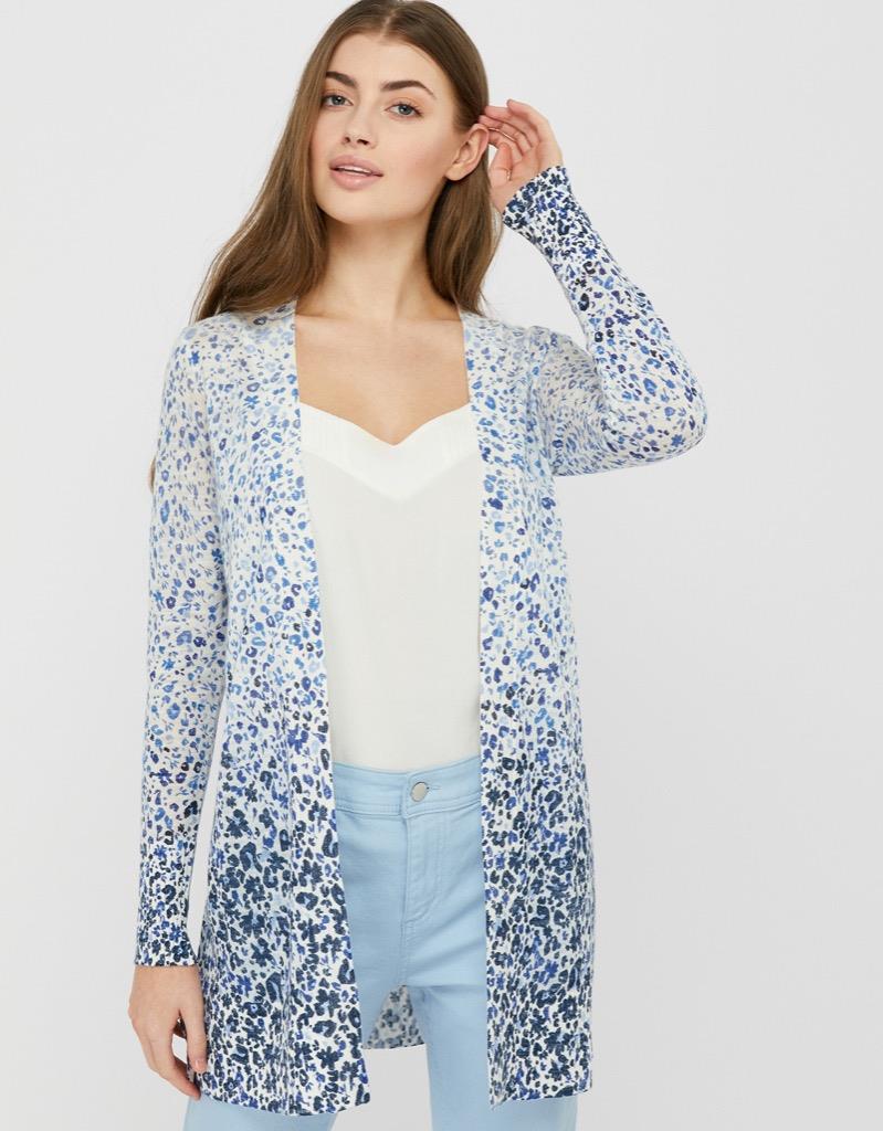 MONSOON -BLUE POPPY FLORAL LONG CARDIGAN IN LINEN BLEND - Size M, L or XL (BNWT)