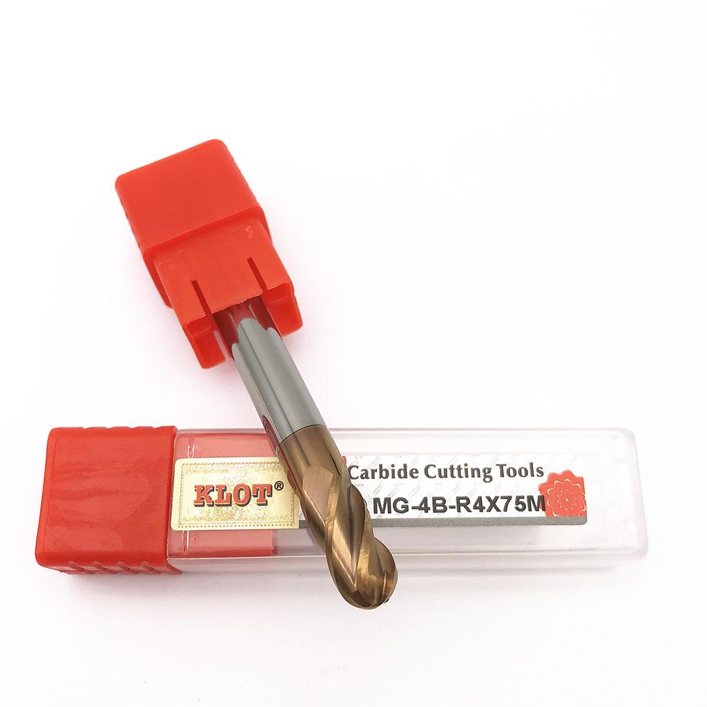 KLOT HRC60 Ball Nose Solid Carbide CNC End Mill R3mm-R5mm For Stainless Steel