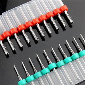 KLOT 10pcs Solid Carbide Fish Tail End Mill 0.6mm-3.175mm PCB Diamond Cut Bits