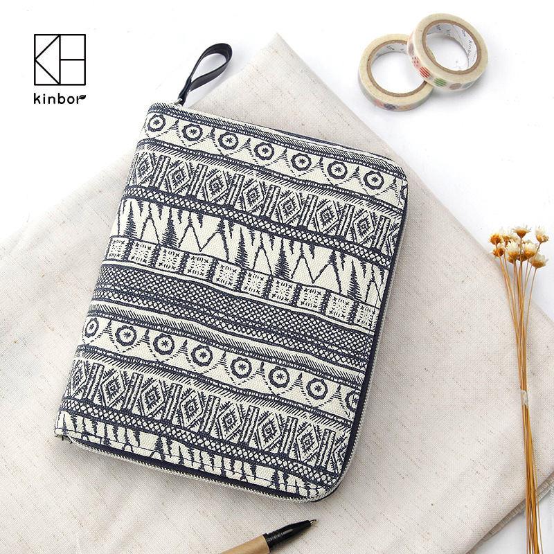Kinbor A6 Notebook Vintage Canvas Cover Zipper Bag Wallet