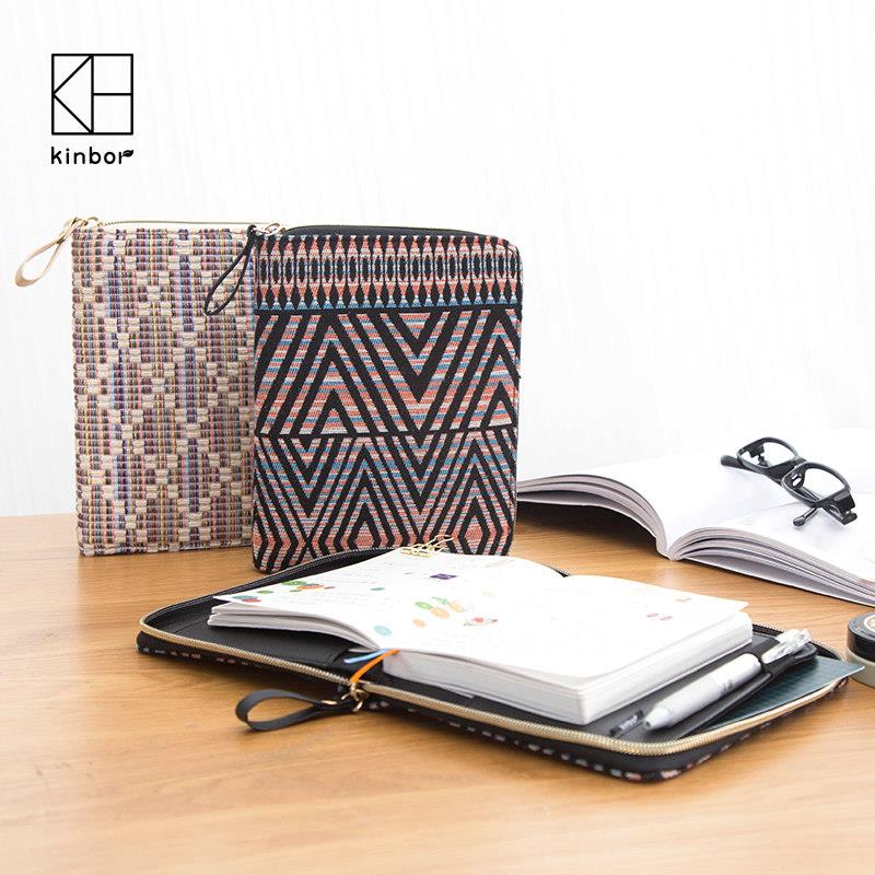 Kinbor A6 Notebook Vintage Canvas Cover Zipper Bag Wallet