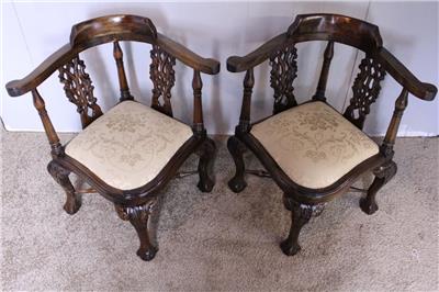 Pair Antique Decorative English Chippendale Corner Baby Chairs New