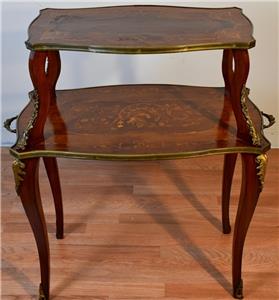 ルイフィリップ様式のサイドテーブル 1910 Antique French Louis XV Walnut Satinwood inlaid two Tier side