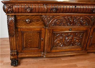 1890s Antique RJ Horner Tiger Oak carved winged Griffin Server