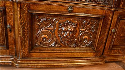 1890s Antique RJ Horner Tiger Oak carved winged Griffin Server