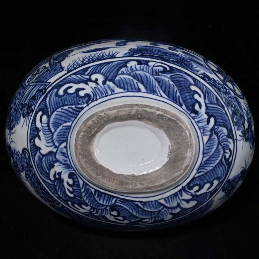 在銘　時代如意　約33㎝　東Y8-0306① 33CM Xuande Signed Old Chinese Blue and White Vase W/figure N301