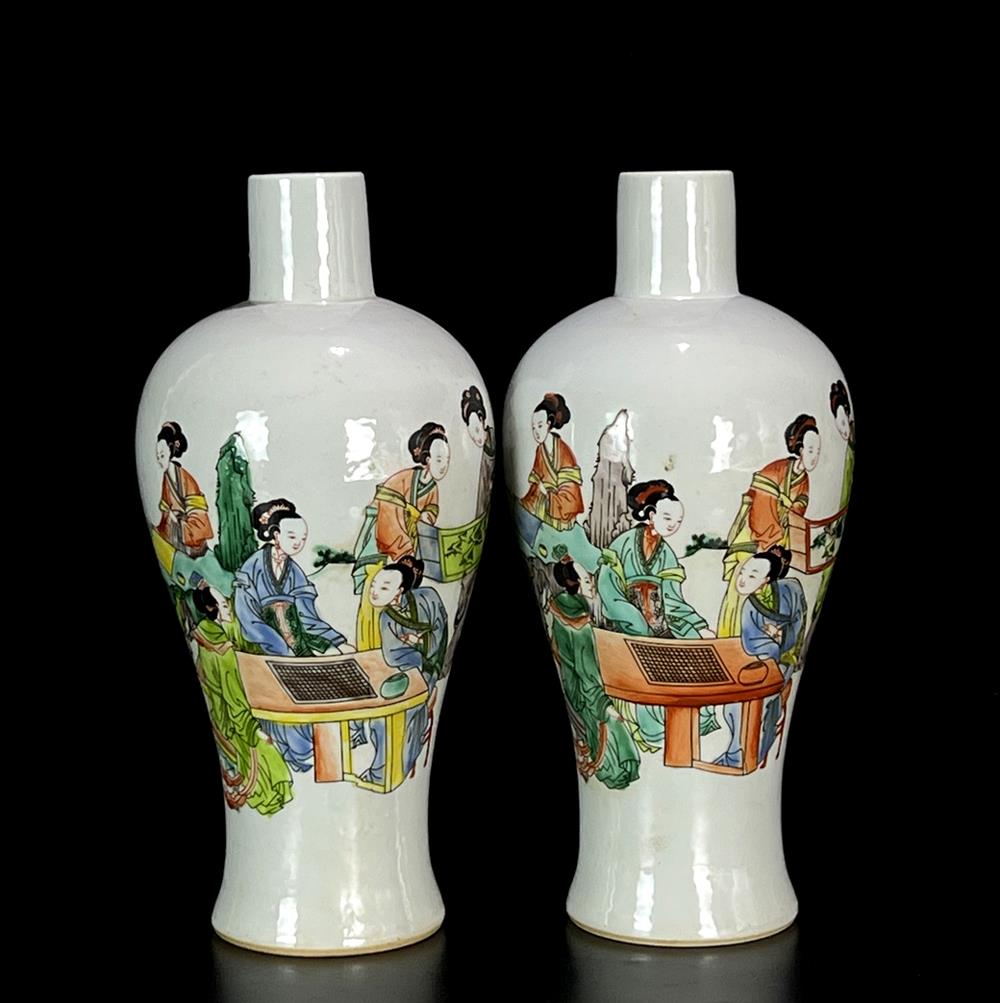 ローズファミリー Pair Kangxi Signed Pair Old Chinese Famille Rose Vase W