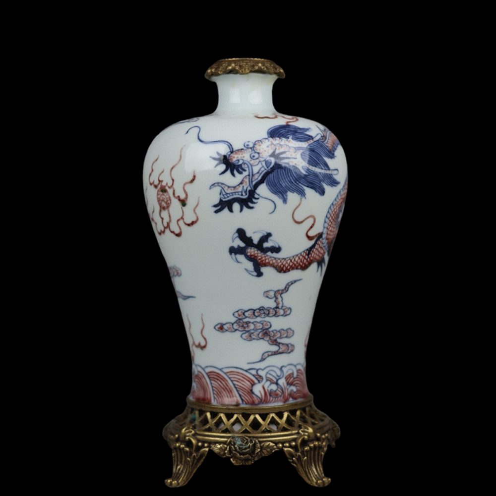 ジャム漢 26CM Kangxi Signed Old Chinese Blue&White Underglaze Red Vase w