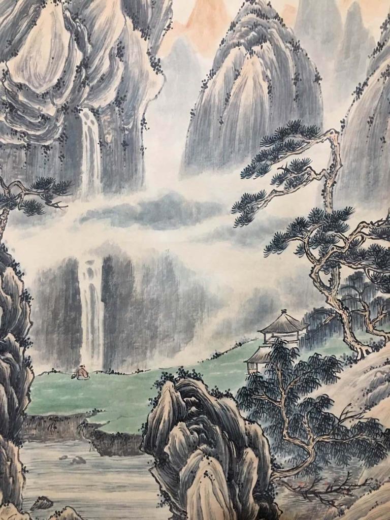 Ju Chao Signed Chinese Hand Painted Calligraphy Scroll w/landscape