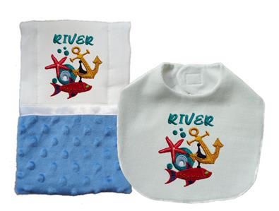New Handmade Personalized Embroidered Blue Nautical Baby Boy Bib