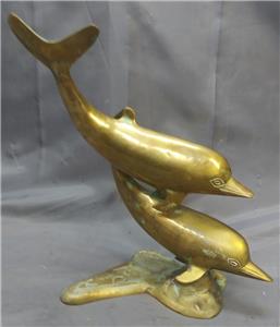 Cottage Decor Ocean Sea Nautical Beach House Decor Brass Metal Dolphin Sculpture Vintage Brass Swimming Dolphins Figurine Dolphin Pair
